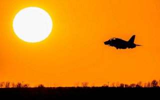 Jet sunset mountains trees silhouette - a jet free wallpaper