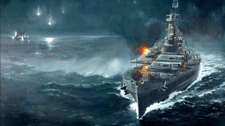 Battleship ocean smoke matte painting - matte drawing free wallpaper