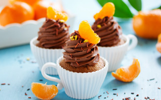 Cupcakes chocolate frosting orange slices - professional food photography free wallpaper for desktop