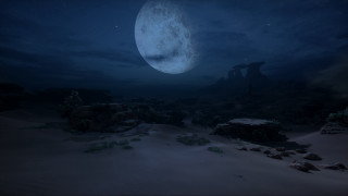 Full moon desert rocks aurora - full free wallpaper