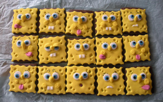 Yellow cookies blue eyes googly - a pink bow free wallpaper