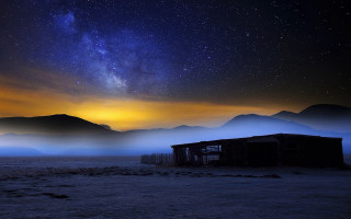 Desert shack starry sky mountains - a sky full free wallpaper