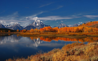 Lake mountains autumn leaves sunset - ansel adams free wallpaper