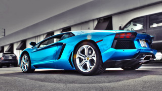 Blue sports car building bus - andrew law free wallpaper