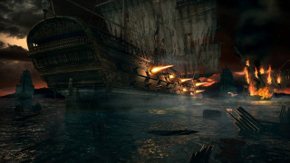 Pirate ship dark sea flames - sail free wallpaper