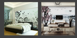 Bedroom with bed interior design 17 - modern european ink painting free wallpaper