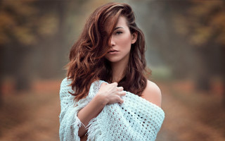 Woman shawl woods posing fashion - the wood free wallpaper for desktop