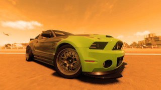 Green car desert road city - overhead free wallpaper