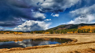 Lake field mountains cloudy sky - under free wallpaper for desktop