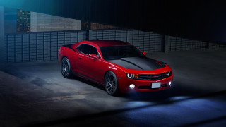 Red sports car garage night - photorealism free wallpaper