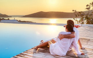 Romantic sunset dock pool mountains - a dock next free wallpaper