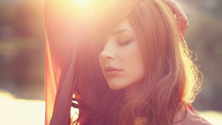 Woman closed eyes red scarf - sunlight free wallpaper