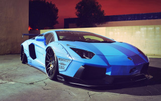 Blue sports car night red - a parking lot free wallpaper