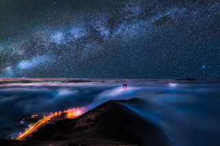 Night sky stars mountain person - night sky free wallpaper