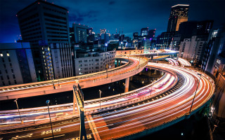 City street traffic night bridge - a bridge and buildings free wallpaper