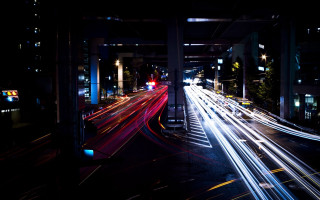 City street night traffic neon - traffic free wallpaper