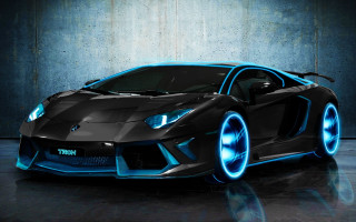 Black sports car blue lights 13 - a concrete wall free wallpaper
