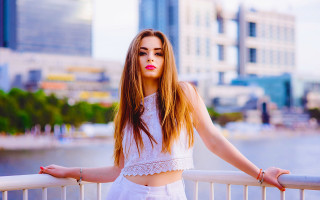Woman long hair railing water - fashion photoshoot free wallpaper