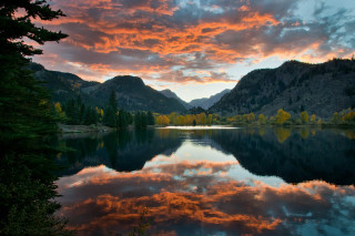 Lake mountains trees sunset clouds 3 - ansel adams free wallpaper