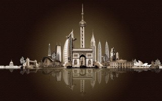 City skyline reflection building matte - a reflection free wallpaper