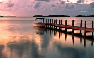 Lake sunset dock boat clouds - a pier free wallpaper