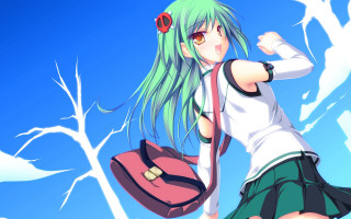 Green hair girl backpack anime - an anime drawing free wallpaper for desktop