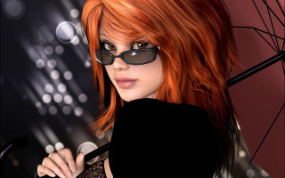 Red hair sunglasses umbrella gothic - 3 d free wallpaper