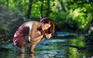 Woman river flower forest photorealistic - photorealistic free wallpaper