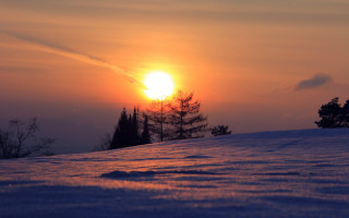 Sunset snowy hill trees clouds - the sky above free wallpaper for desktop