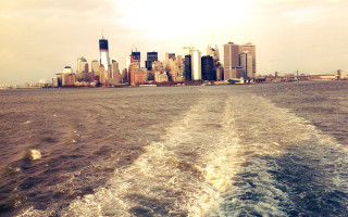 Boat city skyline wakeboard bridge - city free wallpaper