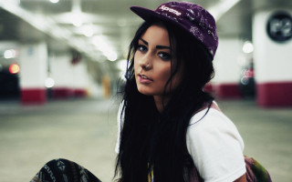 Woman long hair hat skateboard - a woman free wallpaper