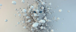 Woman blue eyes white cubes - c4d free wallpaper
