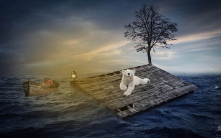 Polar bear raft ocean tree - a polar bear free wallpaper