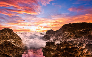 Sunset water rocks pink sky - rock free wallpaper