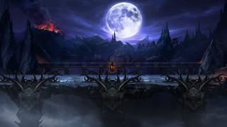 Bridge fullmoon darksky clouds redlights - a full moon in the background free wallpaper for desktop