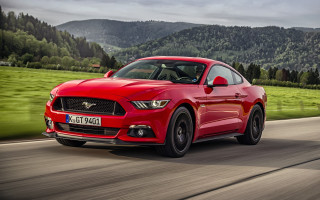 Red mustang mountains road clouds - the mountain free wallpaper