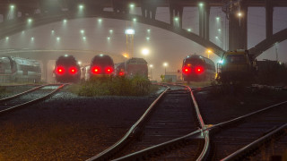 Train station night fog surreal - a surrealist painting free wallpaper