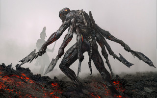 Giant alien lava hillside person - 8 k concept art free wallpaper