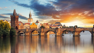 Bridge castle sunset cityscape mountains - a bridge over a river free wallpaper