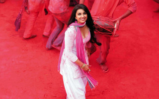 Woman white dress pink scarf - ella guru free wallpaper
