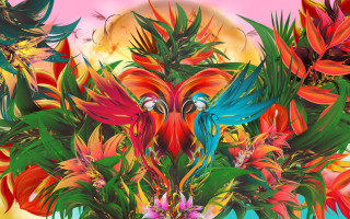 Bird flowers pink moon psychedelic - psychedelic art free wallpaper