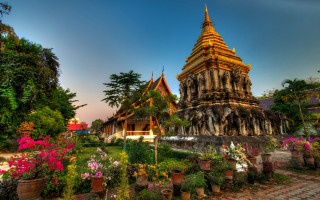 Large building tower garden flowers - a large building free wallpaper for desktop