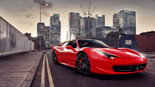 Red sports car night cityscape 7 - a city street free wallpaper