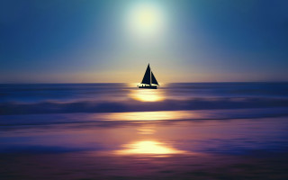 Sailboat ocean sunset bright sun - impressionist free wallpaper