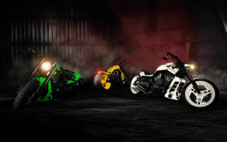 Motorcycles smoke dark room yellow - the back of them free wallpaper