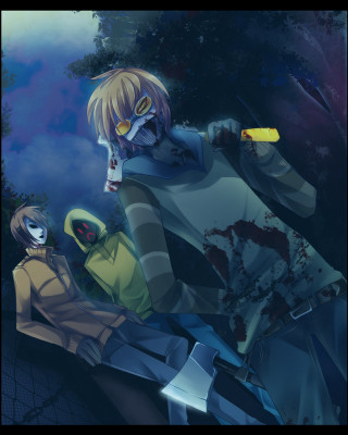 Bloody face knife hands couple - their face free wallpaper