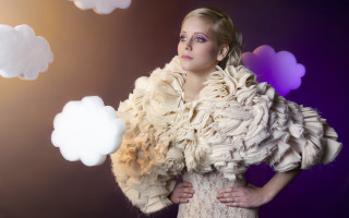 Woman white dress feathered jacket - evaline ness free wallpaper