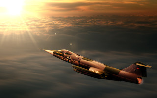 Jet sunset clouds ocean mountain - a jet free wallpaper