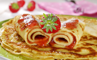 Pancakes strawberry layered food photorealism - a strawberry free wallpaper