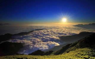 Sunshine mountains clouds green hillside - the hillside free wallpaper